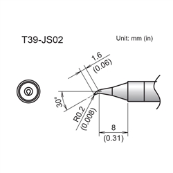 HAKKO T39-JS02 BENT TIP R0.2MM/30 DEGREES X 1.6 X 8MM,      FOR THE FX-971 SOLDERING STATION