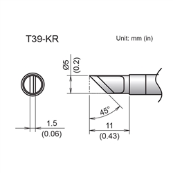 HAKKO T39-KR KNIFE TIP 5MM/45 DEGREES X 11MM, RIGHT EDGE,   FOR THE FX-971 SOLDERING STATION *SPECIAL ORDER*