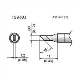 HAKKO T39-KU KNIFE TIP 3MM/45 DEGREES X 11MM,               FOR THE FX-971 SOLDERING STATION