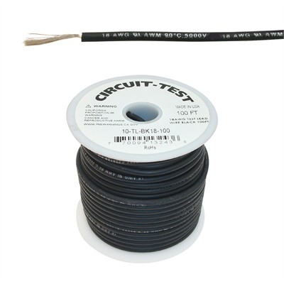 CIRCUIT TEST TLBLK-100 TEST LEAD WIRE 18AWG 5KV BLACK,      EPDM RUBBER INSULATION, 100' ROLL