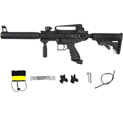 A solid black Tippmann Cronus Tactical .68 caliber paintball marker.