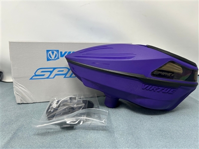 A color swapped Virtue Spire V electronic paintball loader. The loader is purple with black accents.