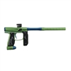 An Empire Axe 2.0 electronic paintball marker with Redline OLED board. The marker is dust mantis green with dust savoy blue accents.