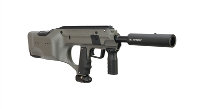 An Empire DFender Elite electronic paintball marker. The marker is in Empire's tan / Xanadu colorway.