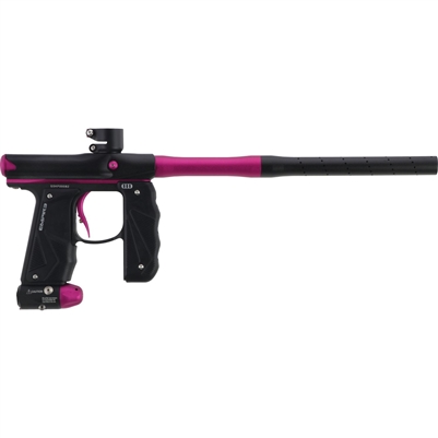 An Empire Mini GS Electronic paintball marker in the dust black and pink colorway.