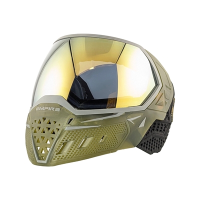 An Empire EVS SE Crystal paintball mask in the Clear/Olive colorway.