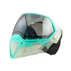 An Empire EVS SE Crystal paintball mask in the Clear/Teal colorway.