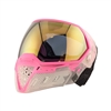 An Empire EVS SE Crystal paintball mask in the Clear/Pink colorway.
