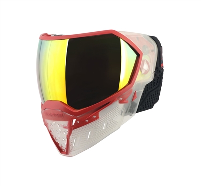 An Empire EVS SE Crystal paintball mask in the Clear/Red colorway.