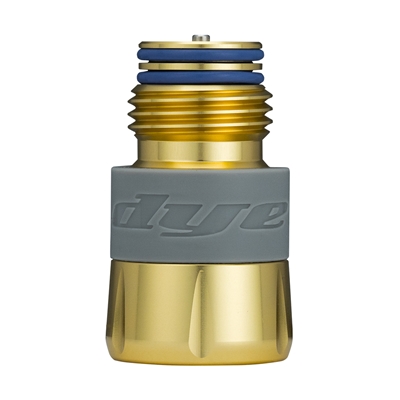 A Dye Reach tank extender for HPA tanks. The reg extender is gold.