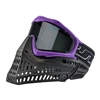 A JT Proflex paintball mask. The mask has purple frames, and black bottoms and ears. Ships with a clear thermal lens.