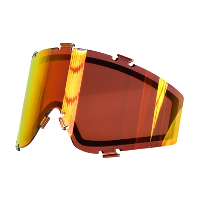 A Red Chromatic thermal lens for JT paintball masks that use the Spectra lens design