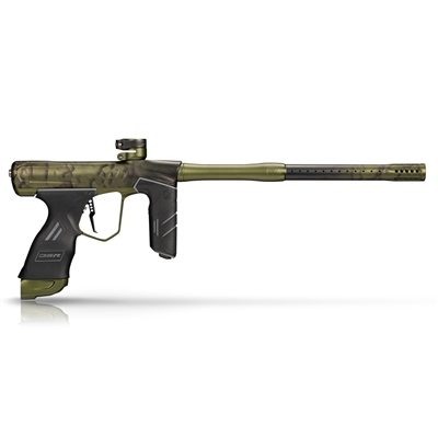 A Dye DSR+ electronic paintball marker in the PGA Crush Army Onyx colorway.