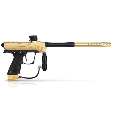 A Dye Rize CZR electronic paintball marker in the gold & black colorway.