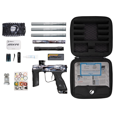 A Dye MXR electronic paintball marker in the PGA Deathstar colorway. The marker has a death star trench pattern and a gloss finish.