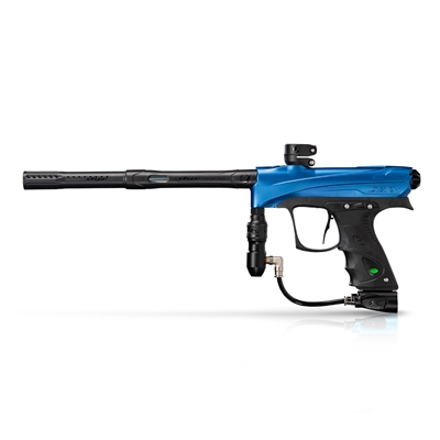 A Dye Rize CZR+ electronic paintball marker. The marker is dust blue with dust black accents.