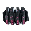 A JT FX 4+7 paintball harness. The harness is black with pink accents.