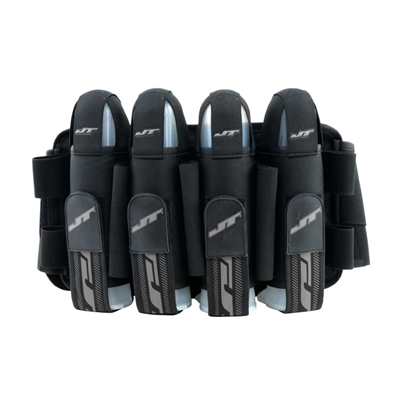 A JT FX 4+7 paintball harness. The harness is black with grey accents.