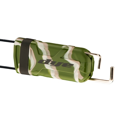 A Dye Flex barrel cover for paintball marker barrels. The cover is olive green and black.