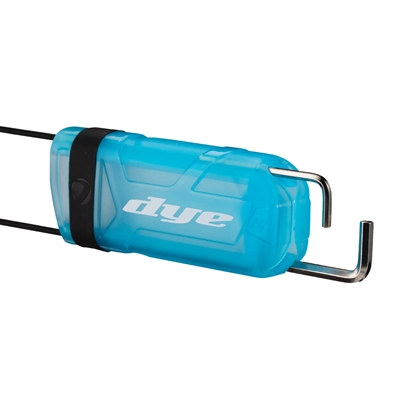A Dye Flex barrel cover for paintball marker barrels. The cover is translucent blue.