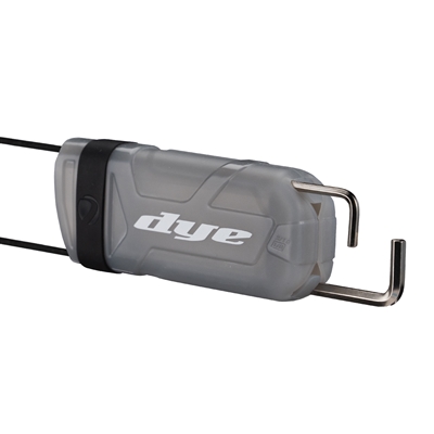A Dye Flex barrel cover for paintball marker barrels. The cover is translucent smoke.