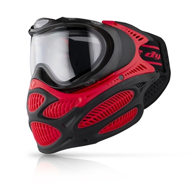 A Fire Red Dye i3 Pro paintball mask.