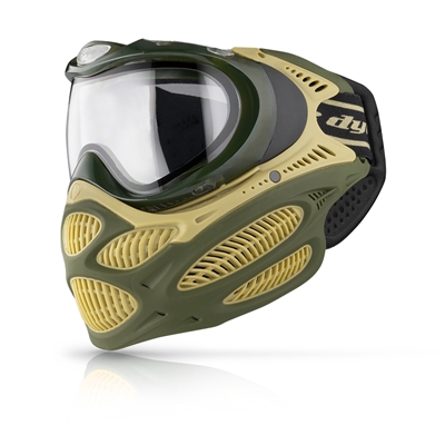 A Tac Olive Dye i3 Pro paintball mask.