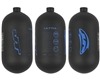 A JT Ultra series 80/4500 carbon fiber HPA tank for paintball. The bottle is black with blue logos.