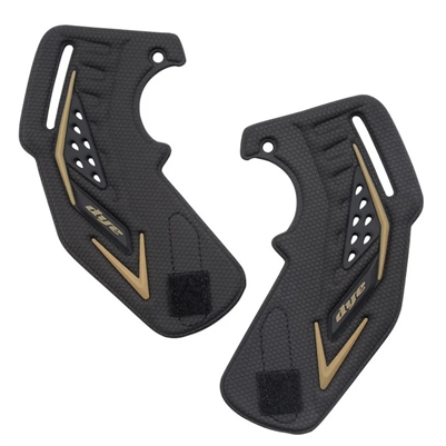 A set of replacement foam ear pieces for Dye i5 paintball masks. The ears are black and gold.