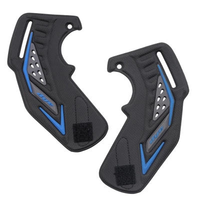 A set of replacement foam ear pieces for Dye i5 paintball masks. The ears are black and blue.