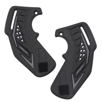 A set of replacement foam ear pieces for Dye i5 paintball masks. The ear pads are black and grey.