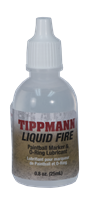 A 0.8 oz bottle of Tippmann Liquid Fire paintball marker lubricant.