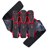A Dyecam Red Dye Assault Pack Pro 3+4 paintball harness.