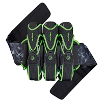 A Dyecam Lime Dye Assault Pack Pro 3+4 paintball harness.