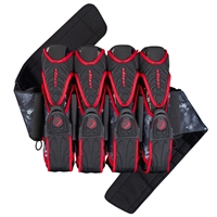 A Dyecam Red Dye Assault Pack Pro 4+5 paintball harness.