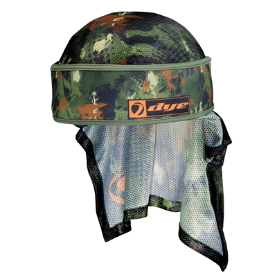 A Dye x Halo paintball head wrap in the dyeflectarn colorway.