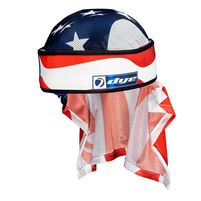 A Dye x Halo paintball head wrap in the merica colorway.
