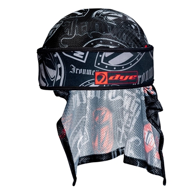 A Dye x Halo paintball head wrap in the Ironmen Shields colorway.