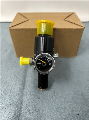 A 3000psi hpa tank regulator. The regulator is black.