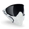 A Bunkerkings CMD paintball mask in the Shock Trooper colorway. The mask is white with black accents and has a smoke thermal lens.