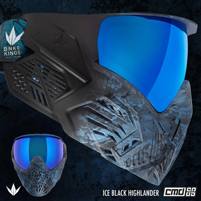 A Bunkerkings CMD paintball mask in the ice black highlander colorway.
