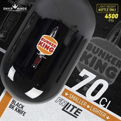 A Bunkerkings FN Lite 70ci carbon fiber HPA tank in the Black BK Knife colorway.