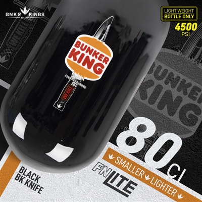 A Bunkerkings FN Lite 80ci carbon fiber HPA tank in the Black BK Knife colorway.