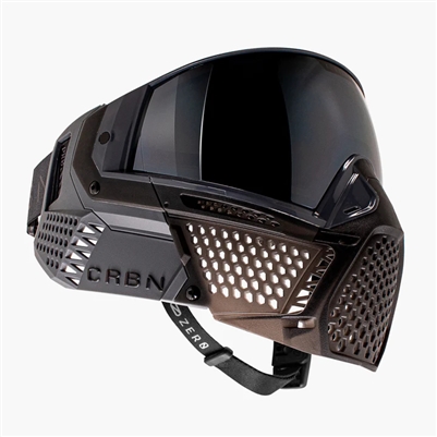 A CRBN ZERO PRO paintball mask in the Graphite colorway.