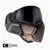 A CRBN ZERO PRO paintball mask in the Graphite colorway.