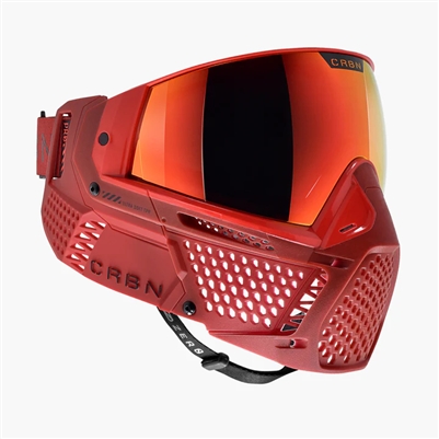 A CRBN ZERO PRO paintball mask in the Cardinal colorway.