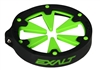 An Exalt Universal V3 Feedgate. The feedgate is black with lime rubber paddles.