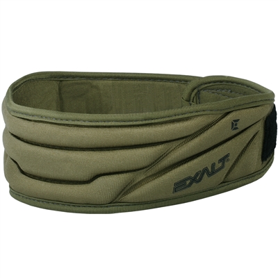 An Exalt neck protector for paintball and airsoft. The neck protector is olive green.