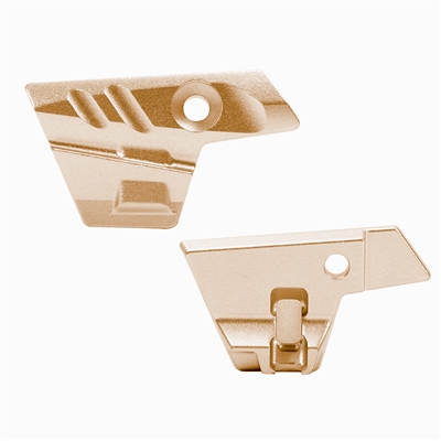 A set of gold aluminum eye / breech covers for Planet Eclipse Emek and Etha2 paintball markers.
