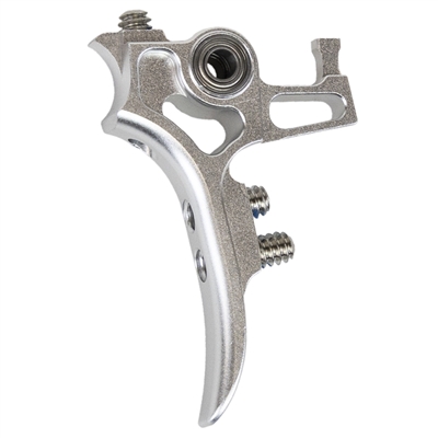 A dust silver Exalt Killswitch Trigger for Planet Eclipse EMEK and EMF100 paintball markers.